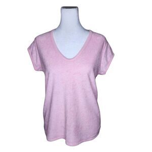 Vintage 1980s Cap Sleeved Terrycloth Vneck Tshirt Womens Size L Pink
